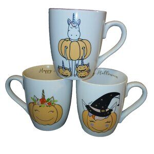 Lily & Grace Unicorn Witch Pumpkin Halloween Mugs Set of 3 Pastel Coffee Mugs